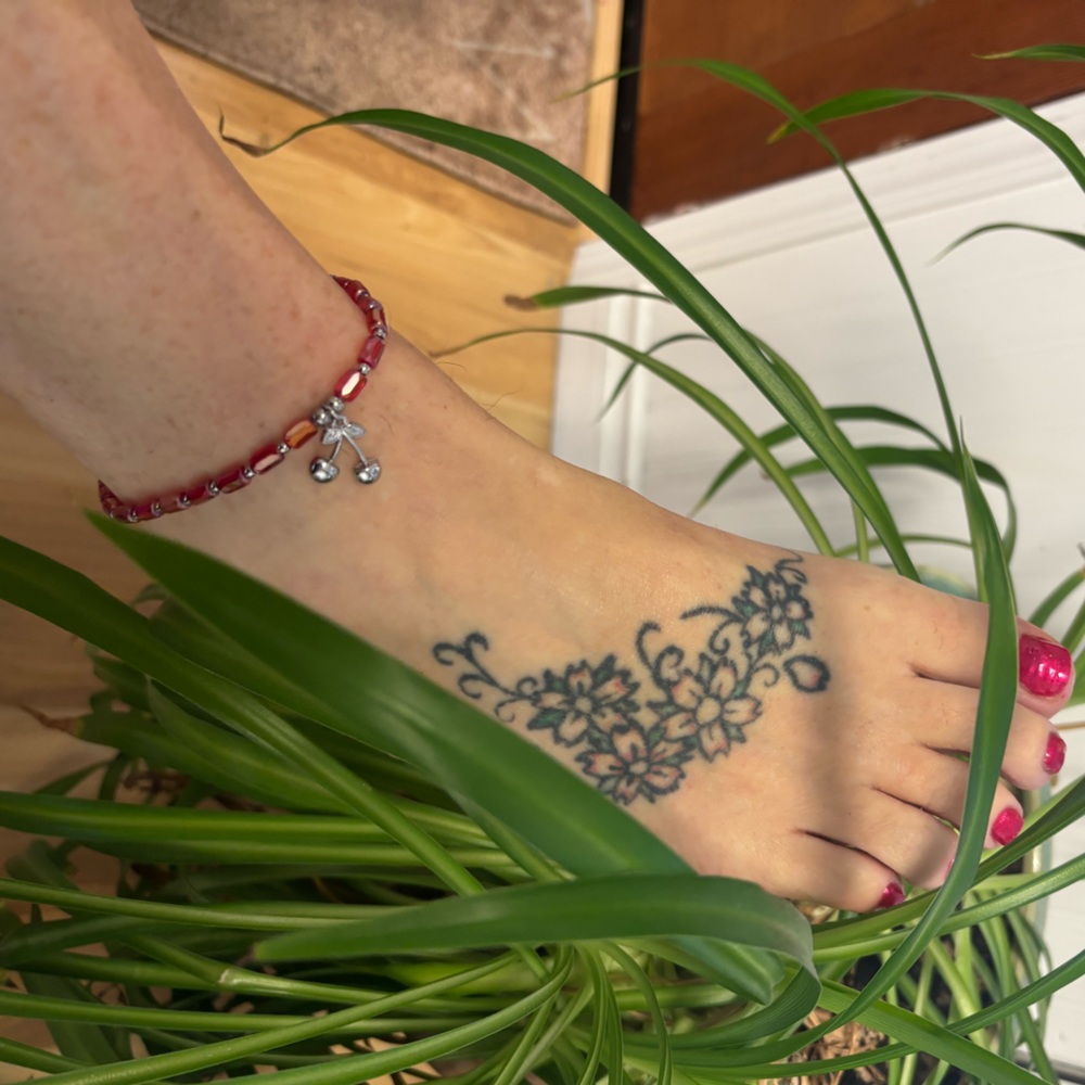 *ANKLET* Silver Cherries with AB Red Stretchy Anklet - Picture 5 of 7